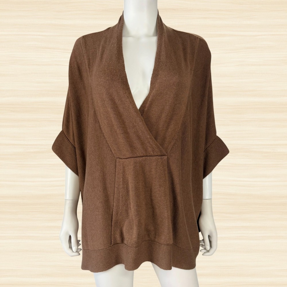MarlaWynne Camel Brown Poncho Sweater Oversized Batwing Shawl Collar Knit XS/S